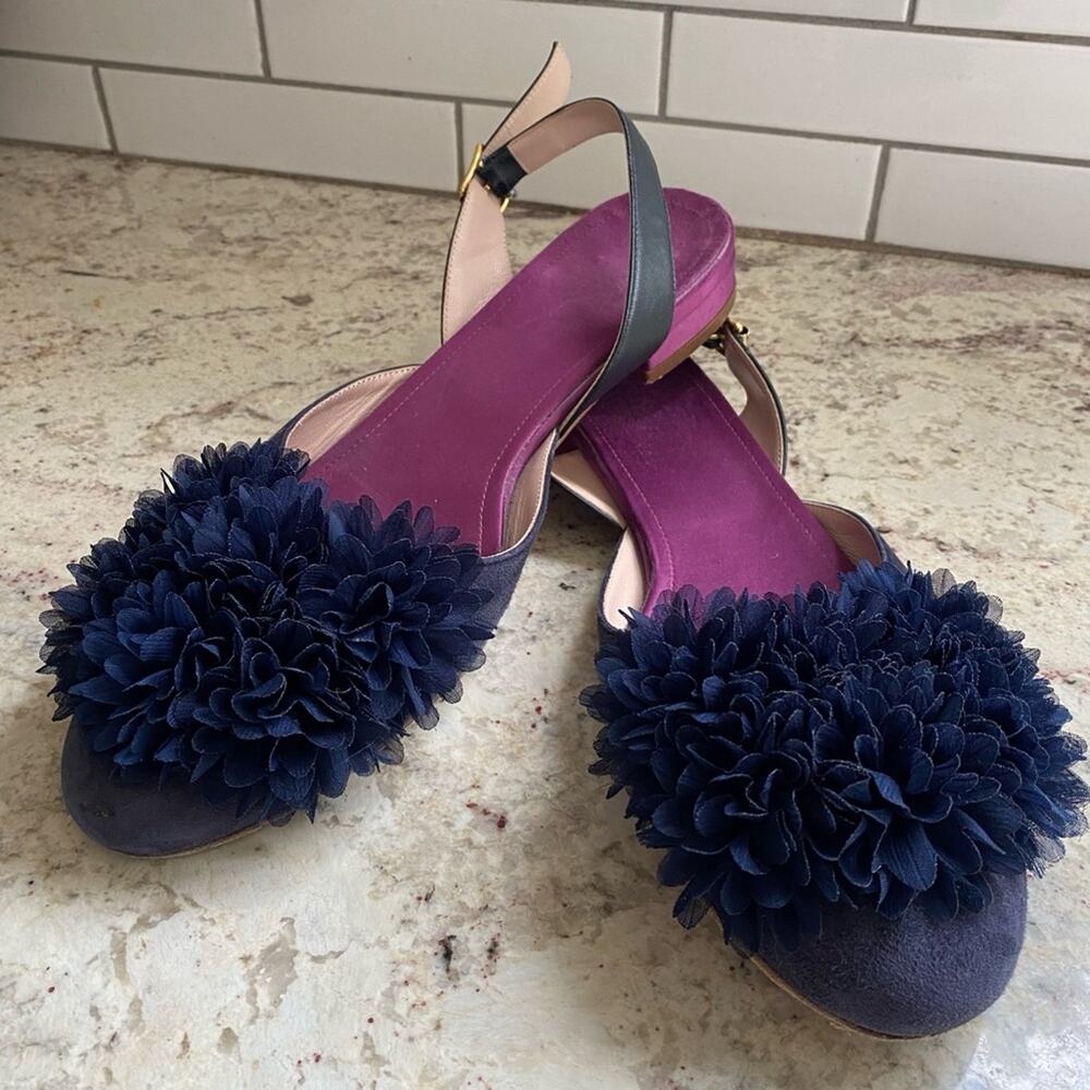 Pokemaoke $400 Zelena Blue Flower Suede Sandals Sling Back Italy 40 US 8 - Picture 2 of 13